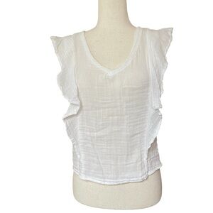 Michael Stars 100% cotton muslin Women's White Ruffle Sleeve tank Top XS